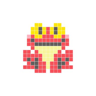 Temiz bir ikon düzeninde geometrik kare renk bloklarından yapılmış düz bir piksel tasarımı. Yaratıcı modern elementler, izole eşyalar ya da parlak zanaat projeleri için uygundur. Piksel Sanat Kurbağası