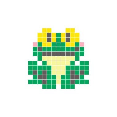 Temiz bir ikon düzeninde geometrik kare renk bloklarından yapılmış düz bir piksel tasarımı. Yaratıcı modern elementler, izole eşyalar ya da parlak zanaat projeleri için uygundur. Piksel Sanat Kurbağası