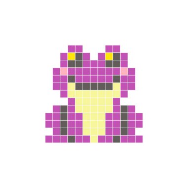 Temiz bir ikon düzeninde geometrik kare renk bloklarından yapılmış düz bir piksel tasarımı. Yaratıcı modern elementler, izole eşyalar ya da parlak zanaat projeleri için uygundur. Piksel Sanat Kurbağası