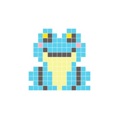 Temiz bir ikon düzeninde geometrik kare renk bloklarından yapılmış düz bir piksel tasarımı. Yaratıcı modern elementler, izole eşyalar ya da parlak zanaat projeleri için uygundur. Piksel Sanat Kurbağası