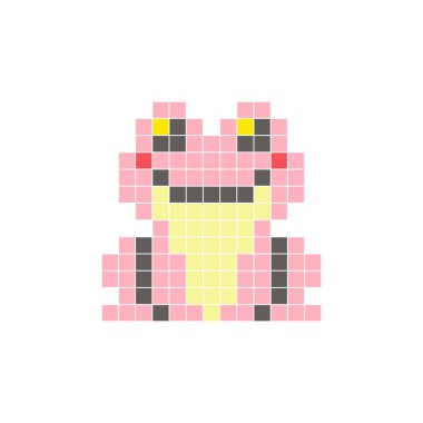 Temiz bir ikon düzeninde geometrik kare renk bloklarından yapılmış düz bir piksel tasarımı. Yaratıcı modern elementler, izole eşyalar ya da parlak zanaat projeleri için uygundur. Piksel Sanat Kurbağası