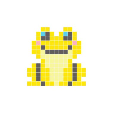 Temiz bir ikon düzeninde geometrik kare renk bloklarından yapılmış düz bir piksel tasarımı. Yaratıcı modern elementler, izole eşyalar ya da parlak zanaat projeleri için uygundur. Piksel Sanat Kurbağası