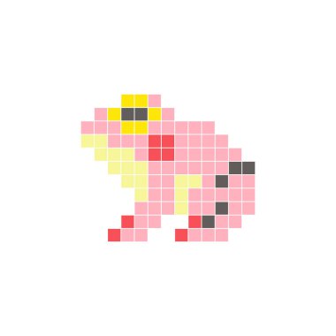Temiz bir ikon düzeninde geometrik kare renk bloklarından yapılmış düz bir piksel tasarımı. Yaratıcı modern elementler, izole eşyalar ya da parlak zanaat projeleri için uygundur. Piksel Sanat Kurbağası