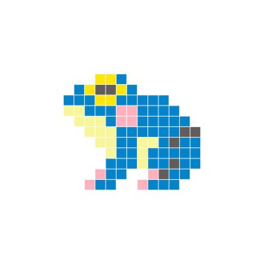 Temiz bir ikon düzeninde geometrik kare renk bloklarından yapılmış düz bir piksel tasarımı. Yaratıcı modern elementler, izole eşyalar ya da parlak zanaat projeleri için uygundur. Piksel Sanat Kurbağası
