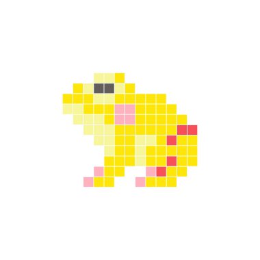 Temiz bir ikon düzeninde geometrik kare renk bloklarından yapılmış düz bir piksel tasarımı. Yaratıcı modern elementler, izole eşyalar ya da parlak zanaat projeleri için uygundur. Piksel Sanat Kurbağası