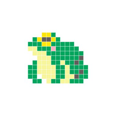 Temiz bir ikon düzeninde geometrik kare renk bloklarından yapılmış düz bir piksel tasarımı. Yaratıcı modern elementler, izole eşyalar ya da parlak zanaat projeleri için uygundur. Piksel Sanat Kurbağası