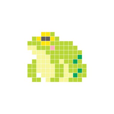 Temiz bir ikon düzeninde geometrik kare renk bloklarından yapılmış düz bir piksel tasarımı. Yaratıcı modern elementler, izole eşyalar ya da parlak zanaat projeleri için uygundur. Piksel Sanat Kurbağası
