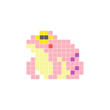 Temiz bir ikon düzeninde geometrik kare renk bloklarından yapılmış düz bir piksel tasarımı. Yaratıcı modern elementler, izole eşyalar ya da parlak zanaat projeleri için uygundur. Piksel Sanat Kurbağası