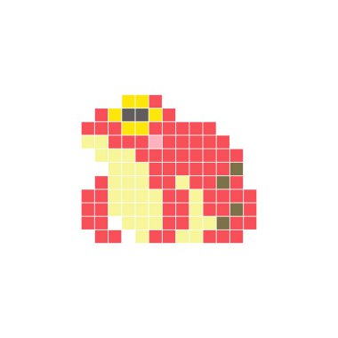 Temiz bir ikon düzeninde geometrik kare renk bloklarından yapılmış düz bir piksel tasarımı. Yaratıcı modern elementler, izole eşyalar ya da parlak zanaat projeleri için uygundur. Piksel Sanat Kurbağası