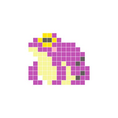 Temiz bir ikon düzeninde geometrik kare renk bloklarından yapılmış düz bir piksel tasarımı. Yaratıcı modern elementler, izole eşyalar ya da parlak zanaat projeleri için uygundur. Piksel Sanat Kurbağası