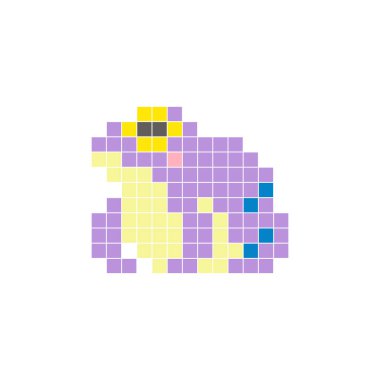 Temiz bir ikon düzeninde geometrik kare renk bloklarından yapılmış düz bir piksel tasarımı. Yaratıcı modern elementler, izole eşyalar ya da parlak zanaat projeleri için uygundur. Piksel Sanat Kurbağası
