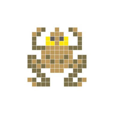 Temiz bir ikon düzeninde geometrik kare renk bloklarından yapılmış düz bir piksel tasarımı. Yaratıcı modern elementler, izole eşyalar ya da parlak zanaat projeleri için uygundur. Piksel Sanat Kurbağası