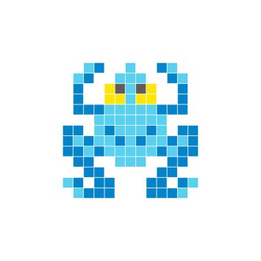 Temiz bir ikon düzeninde geometrik kare renk bloklarından yapılmış düz bir piksel tasarımı. Yaratıcı modern elementler, izole eşyalar ya da parlak zanaat projeleri için uygundur. Piksel Sanat Kurbağası