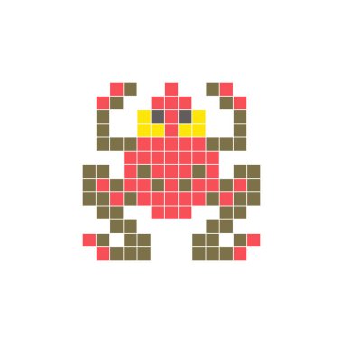 Temiz bir ikon düzeninde geometrik kare renk bloklarından yapılmış düz bir piksel tasarımı. Yaratıcı modern elementler, izole eşyalar ya da parlak zanaat projeleri için uygundur. Piksel Sanat Kurbağası
