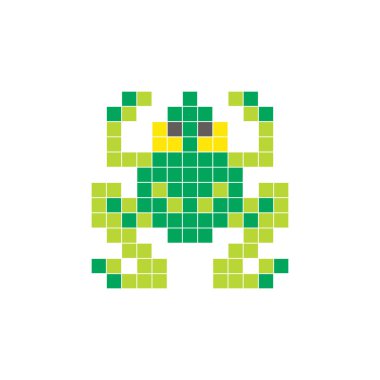 Temiz bir ikon düzeninde geometrik kare renk bloklarından yapılmış düz bir piksel tasarımı. Yaratıcı modern elementler, izole eşyalar ya da parlak zanaat projeleri için uygundur. Piksel Sanat Kurbağası