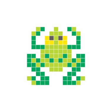 Temiz bir ikon düzeninde geometrik kare renk bloklarından yapılmış düz bir piksel tasarımı. Yaratıcı modern elementler, izole eşyalar ya da parlak zanaat projeleri için uygundur. Piksel Sanat Kurbağası