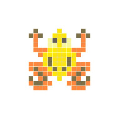 Temiz bir ikon düzeninde geometrik kare renk bloklarından yapılmış düz bir piksel tasarımı. Yaratıcı modern elementler, izole eşyalar ya da parlak zanaat projeleri için uygundur. Piksel Sanat Kurbağası