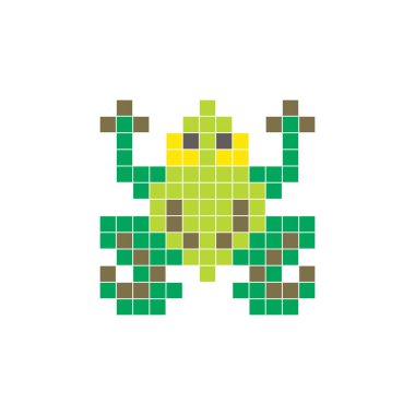 Temiz bir ikon düzeninde geometrik kare renk bloklarından yapılmış düz bir piksel tasarımı. Yaratıcı modern elementler, izole eşyalar ya da parlak zanaat projeleri için uygundur. Piksel Sanat Kurbağası