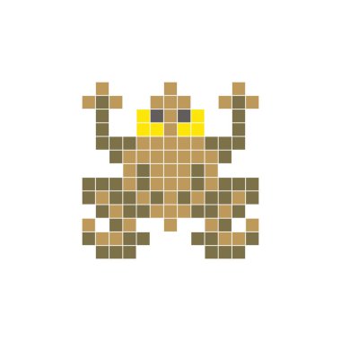 Temiz bir ikon düzeninde geometrik kare renk bloklarından yapılmış düz bir piksel tasarımı. Yaratıcı modern elementler, izole eşyalar ya da parlak zanaat projeleri için uygundur. Piksel Sanat Kurbağası