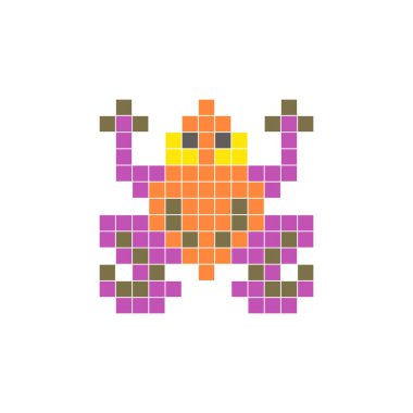 Temiz bir ikon düzeninde geometrik kare renk bloklarından yapılmış düz bir piksel tasarımı. Yaratıcı modern elementler, izole eşyalar ya da parlak zanaat projeleri için uygundur. Piksel Sanat Kurbağası