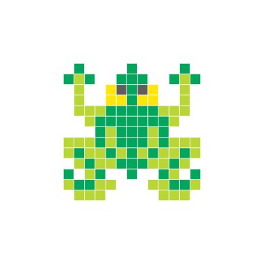 Temiz bir ikon düzeninde geometrik kare renk bloklarından yapılmış düz bir piksel tasarımı. Yaratıcı modern elementler, izole eşyalar ya da parlak zanaat projeleri için uygundur. Piksel Sanat Kurbağası