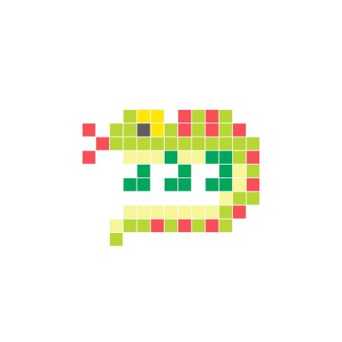 Temiz bir ikon düzeninde geometrik kare renk bloklarından yapılmış düz bir piksel tasarımı. Yaratıcı modern elementler, izole eşyalar ya da parlak zanaat projeleri için uygundur. Piksel Sanat Kertenkelesi