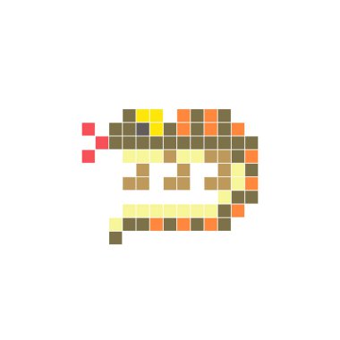 Temiz bir ikon düzeninde geometrik kare renk bloklarından yapılmış düz bir piksel tasarımı. Yaratıcı modern elementler, izole eşyalar ya da parlak zanaat projeleri için uygundur. Piksel Sanat Kertenkelesi