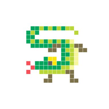 Temiz bir ikon düzeninde geometrik kare renk bloklarından yapılmış düz bir piksel tasarımı. Yaratıcı modern elementler, izole eşyalar ya da parlak zanaat projeleri için uygundur. Piksel Sanat Kertenkelesi