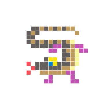 Temiz bir ikon düzeninde geometrik kare renk bloklarından yapılmış düz bir piksel tasarımı. Yaratıcı modern elementler, izole eşyalar ya da parlak zanaat projeleri için uygundur. Piksel Sanat Kertenkelesi