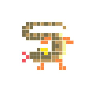 Temiz bir ikon düzeninde geometrik kare renk bloklarından yapılmış düz bir piksel tasarımı. Yaratıcı modern elementler, izole eşyalar ya da parlak zanaat projeleri için uygundur. Piksel Sanat Kertenkelesi