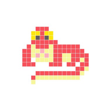 Temiz bir ikon düzeninde geometrik kare renk bloklarından yapılmış düz bir piksel tasarımı. Yaratıcı modern elementler, izole eşyalar ya da parlak zanaat projeleri için uygundur. Pixel art komodo ejderhası