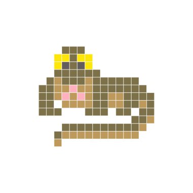 Temiz bir ikon düzeninde geometrik kare renk bloklarından yapılmış düz bir piksel tasarımı. Yaratıcı modern elementler, izole eşyalar ya da parlak zanaat projeleri için uygundur. Pixel art komodo ejderhası