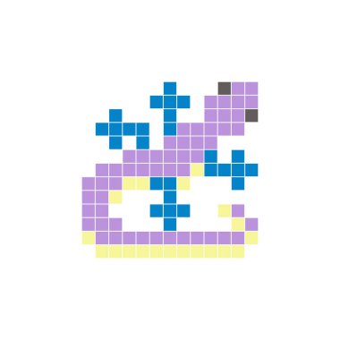 Temiz bir ikon düzeninde geometrik kare renk bloklarından yapılmış düz bir piksel tasarımı. Yaratıcı modern elementler, izole eşyalar ya da parlak zanaat projeleri için uygundur. Piksel sanat kertenkelesi