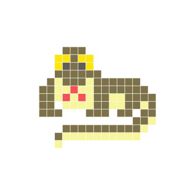 Temiz bir ikon düzeninde geometrik kare renk bloklarından yapılmış düz bir piksel tasarımı. Yaratıcı modern elementler, izole eşyalar ya da parlak zanaat projeleri için uygundur. Pixel art komodo ejderhası
