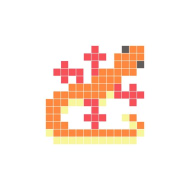 Temiz bir ikon düzeninde geometrik kare renk bloklarından yapılmış düz bir piksel tasarımı. Yaratıcı modern elementler, izole eşyalar ya da parlak zanaat projeleri için uygundur. Piksel sanat kertenkelesi