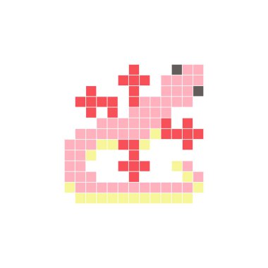 Temiz bir ikon düzeninde geometrik kare renk bloklarından yapılmış düz bir piksel tasarımı. Yaratıcı modern elementler, izole eşyalar ya da parlak zanaat projeleri için uygundur. Piksel sanat kertenkelesi