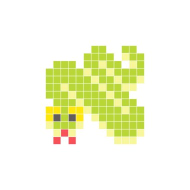 Temiz bir ikon düzeninde geometrik kare renk bloklarından yapılmış düz bir piksel tasarımı. Yaratıcı modern elementler, izole eşyalar ya da parlak zanaat projeleri için uygundur. Piksel Sanat Yılanı