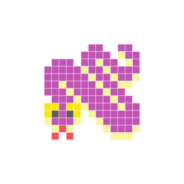 Temiz bir ikon düzeninde geometrik kare renk bloklarından yapılmış düz bir piksel tasarımı. Yaratıcı modern elementler, izole eşyalar ya da parlak zanaat projeleri için uygundur. Piksel Sanat Yılanı