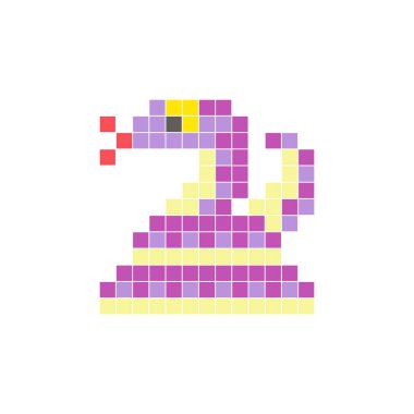Temiz bir ikon düzeninde geometrik kare renk bloklarından yapılmış düz bir piksel tasarımı. Yaratıcı modern elementler, izole eşyalar ya da parlak zanaat projeleri için uygundur. Piksel sanat pitonu
