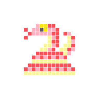 Temiz bir ikon düzeninde geometrik kare renk bloklarından yapılmış düz bir piksel tasarımı. Yaratıcı modern elementler, izole eşyalar ya da parlak zanaat projeleri için uygundur. Piksel sanat pitonu