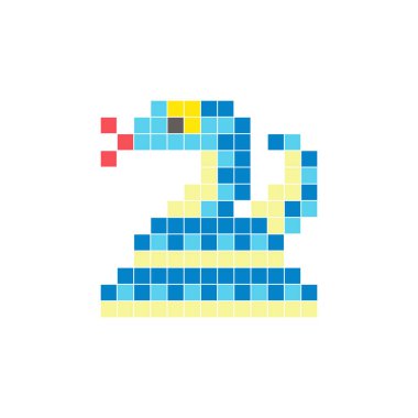 Temiz bir ikon düzeninde geometrik kare renk bloklarından yapılmış düz bir piksel tasarımı. Yaratıcı modern elementler, izole eşyalar ya da parlak zanaat projeleri için uygundur. Piksel sanat pitonu