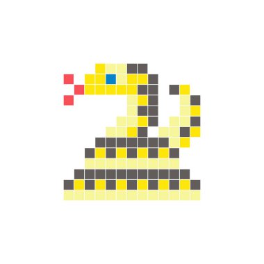 Temiz bir ikon düzeninde geometrik kare renk bloklarından yapılmış düz bir piksel tasarımı. Yaratıcı modern elementler, izole eşyalar ya da parlak zanaat projeleri için uygundur. Piksel sanat pitonu