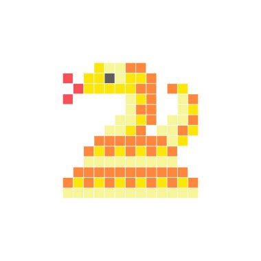 Temiz bir ikon düzeninde geometrik kare renk bloklarından yapılmış düz bir piksel tasarımı. Yaratıcı modern elementler, izole eşyalar ya da parlak zanaat projeleri için uygundur. Piksel sanat pitonu