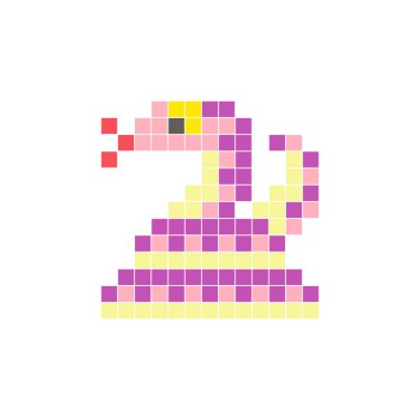 Temiz bir ikon düzeninde geometrik kare renk bloklarından yapılmış düz bir piksel tasarımı. Yaratıcı modern elementler, izole eşyalar ya da parlak zanaat projeleri için uygundur. Piksel sanat pitonu