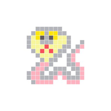 Temiz bir ikon düzeninde geometrik kare renk bloklarından yapılmış düz bir piksel tasarımı. Yaratıcı modern elementler, izole eşyalar ya da parlak zanaat projeleri için uygundur. Piksel sanat kobrası