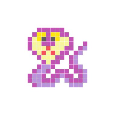 Temiz bir ikon düzeninde geometrik kare renk bloklarından yapılmış düz bir piksel tasarımı. Yaratıcı modern elementler, izole eşyalar ya da parlak zanaat projeleri için uygundur. Piksel sanat kobrası