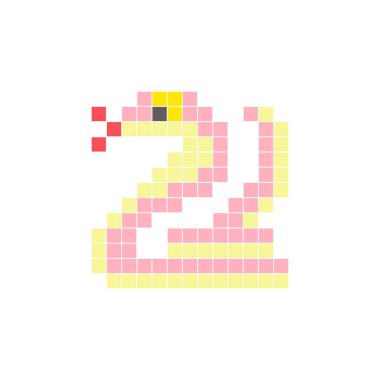 Temiz bir ikon düzeninde geometrik kare renk bloklarından yapılmış düz bir piksel tasarımı. Yaratıcı modern elementler, izole eşyalar ya da parlak zanaat projeleri için uygundur. Piksel sanat kobrası