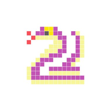 Temiz bir ikon düzeninde geometrik kare renk bloklarından yapılmış düz bir piksel tasarımı. Yaratıcı modern elementler, izole eşyalar ya da parlak zanaat projeleri için uygundur. Piksel sanat kobrası