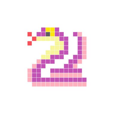 Temiz bir ikon düzeninde geometrik kare renk bloklarından yapılmış düz bir piksel tasarımı. Yaratıcı modern elementler, izole eşyalar ya da parlak zanaat projeleri için uygundur. Piksel sanat kobrası