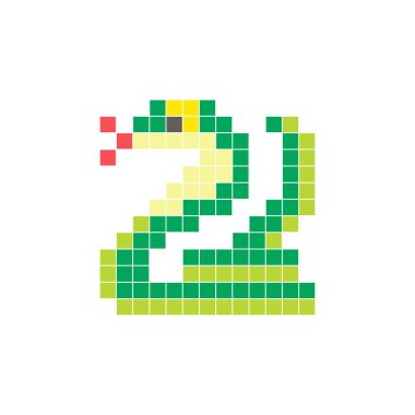 Temiz bir ikon düzeninde geometrik kare renk bloklarından yapılmış düz bir piksel tasarımı. Yaratıcı modern elementler, izole eşyalar ya da parlak zanaat projeleri için uygundur. Piksel sanat kobrası